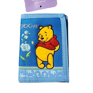 Standing Winnie The Pooh Disney‎ Tri-Fold Blue and Light Blue Canvas Wallet